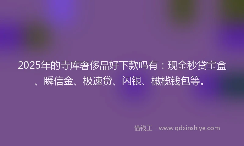 2025年的寺库奢侈品好下款吗有：现金秒贷宝盒、瞬信金、极速贷、闪银、橄榄钱包等。