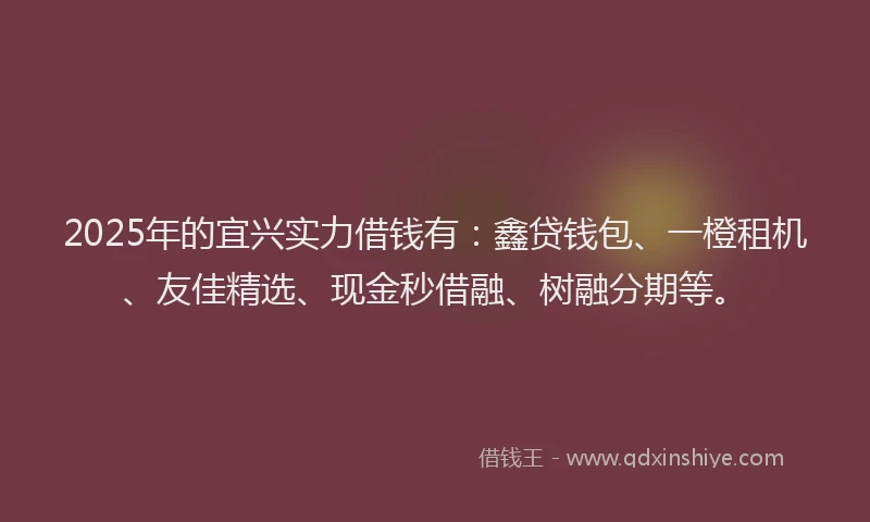 2025年的宜兴实力借钱有：鑫贷钱包、一橙租机、友佳精选、现金秒借融、树融分期等。
