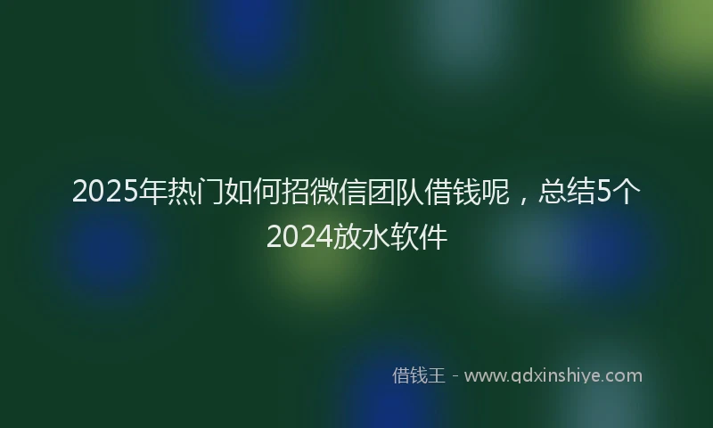 2025年热门如何招微信团队借钱呢，总结5个2024放水软件