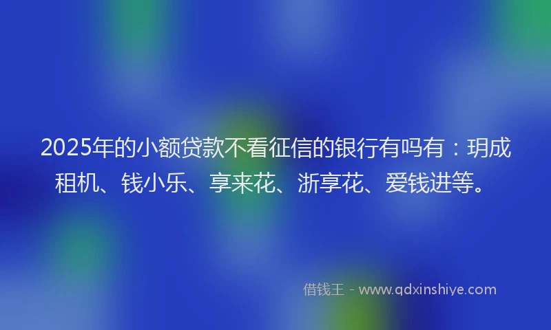 2025年的小额贷款不看征信的银行有吗有：玥成租机、钱小乐、享来花、浙享花、爱钱进等。