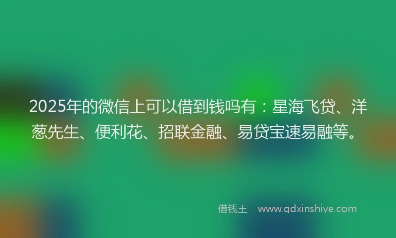 2025年的微信上可以借到钱吗有：星海飞贷、洋葱先生、便利花、招联金融、易贷宝速易融等。