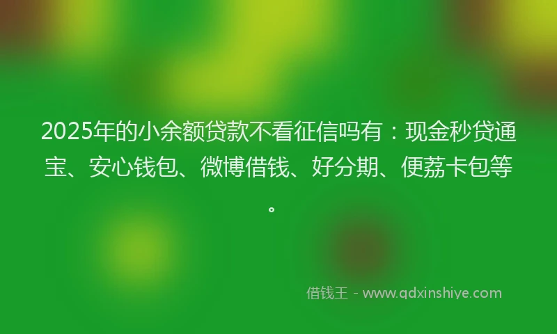 2025年的小余额贷款不看征信吗有：现金秒贷通宝、安心钱包、微博借钱、好分期、便荔卡包等。