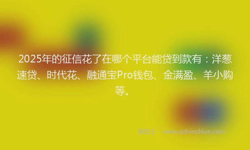2025年的征信花了在哪个平台能贷到款有：洋葱速贷、时代花、融通宝Pro钱包、金满盈、羊小购等。