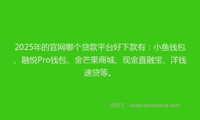 2025年的官网哪个贷款平台好下款有：小鱼钱包、融悦Pro钱包、金芒果商城、现金直融宝、洋钱速贷等。