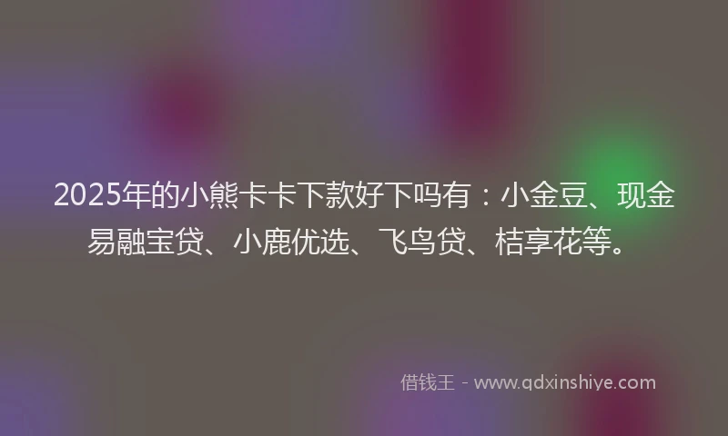 2025年的小熊卡卡下款好下吗有：小金豆、现金易融宝贷、小鹿优选、飞鸟贷、桔享花等。