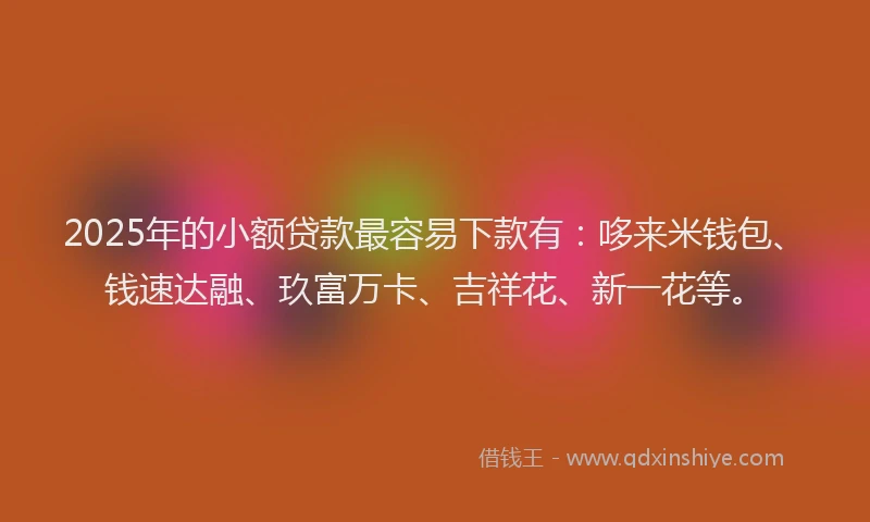 2025年的小额贷款最容易下款有：哆来米钱包、钱速达融、玖富万卡、吉祥花、新一花等。