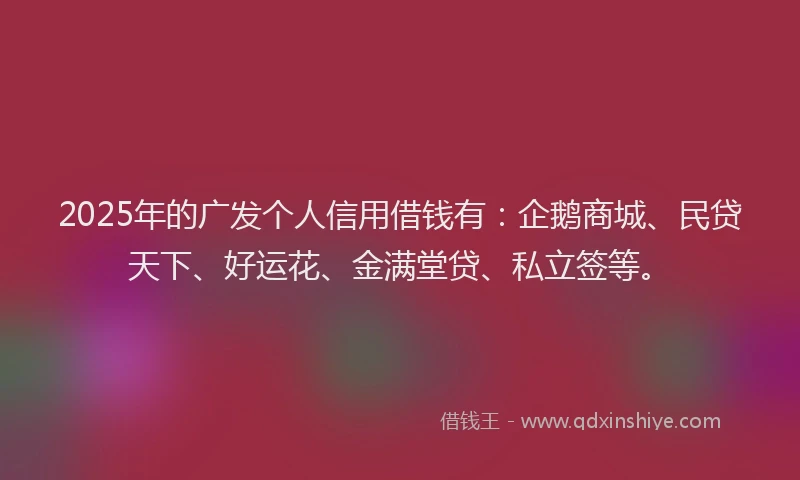 2025年的广发个人信用借钱有：企鹅商城、民贷天下、好运花、金满堂贷、私立签等。