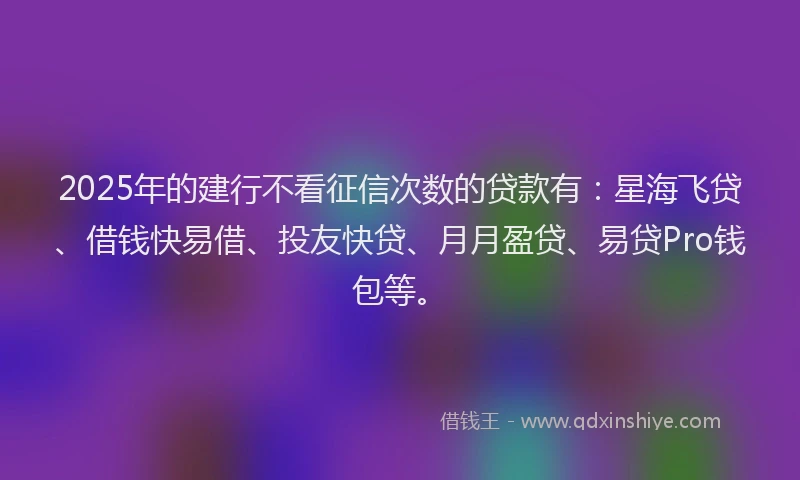 2025年的建行不看征信次数的贷款有：星海飞贷、借钱快易借、投友快贷、月月盈贷、易贷Pro钱包等。