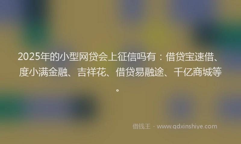 2025年的小型网贷会上征信吗有：借贷宝速借、度小满金融、吉祥花、借贷易融途、千亿商城等。