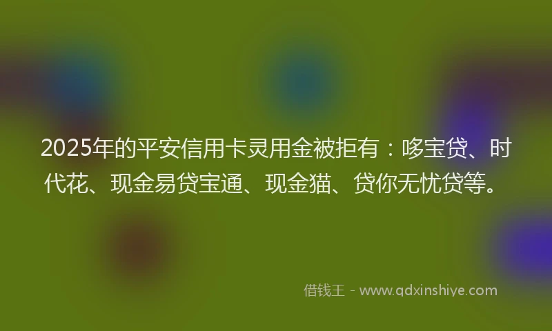 2025年的平安信用卡灵用金被拒有：哆宝贷、时代花、现金易贷宝通、现金猫、贷你无忧贷等。