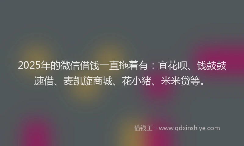 2025年的微信借钱一直拖着有：宜花呗、钱鼓鼓速借、麦凯旋商城、花小猪、米米贷等。