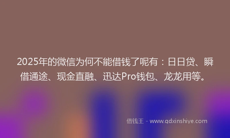 2025年的微信为何不能借钱了呢有：日日贷、瞬借通途、现金直融、迅达Pro钱包、龙龙用等。
