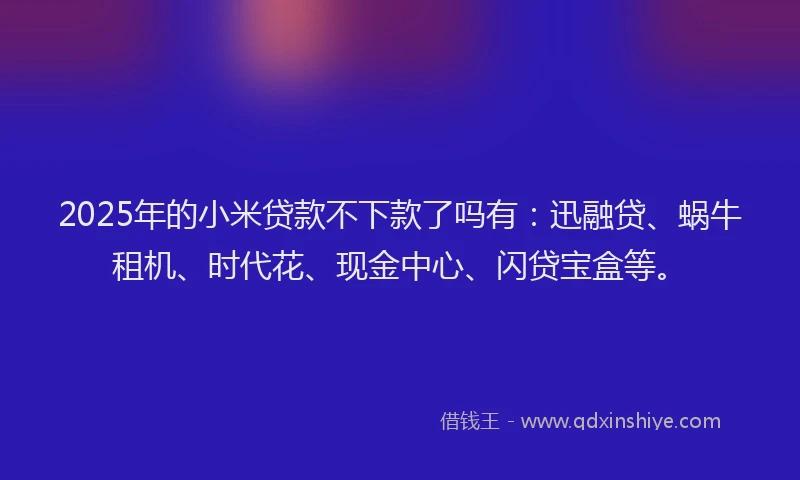 2025年的小米贷款不下款了吗有：迅融贷、蜗牛租机、时代花、现金中心、闪贷宝盒等。