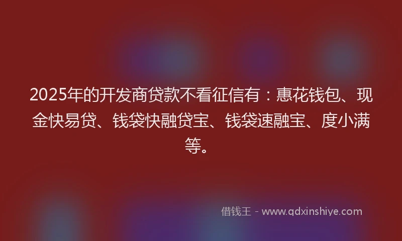 2025年的开发商贷款不看征信有：惠花钱包、现金快易贷、钱袋快融贷宝、钱袋速融宝、度小满等。