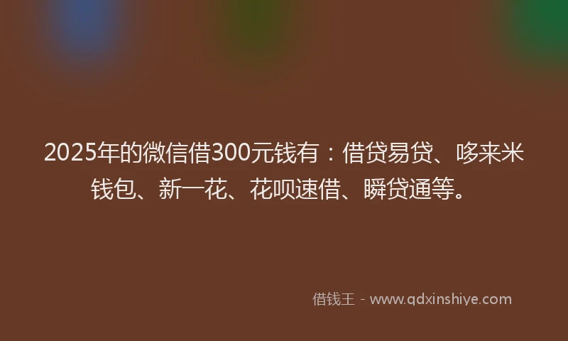 2025年的微信借300元钱有：借贷易贷、哆来米钱包、新一花、花呗速借、瞬贷通等。