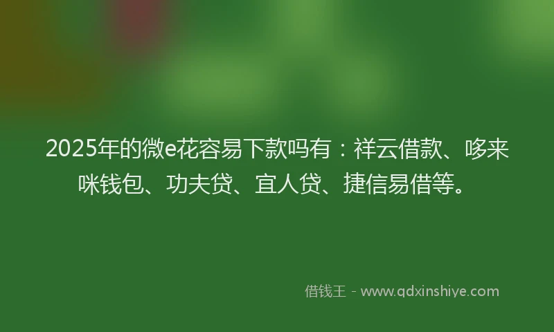 2025年的微e花容易下款吗有：祥云借款、哆来咪钱包、功夫贷、宜人贷、捷信易借等。