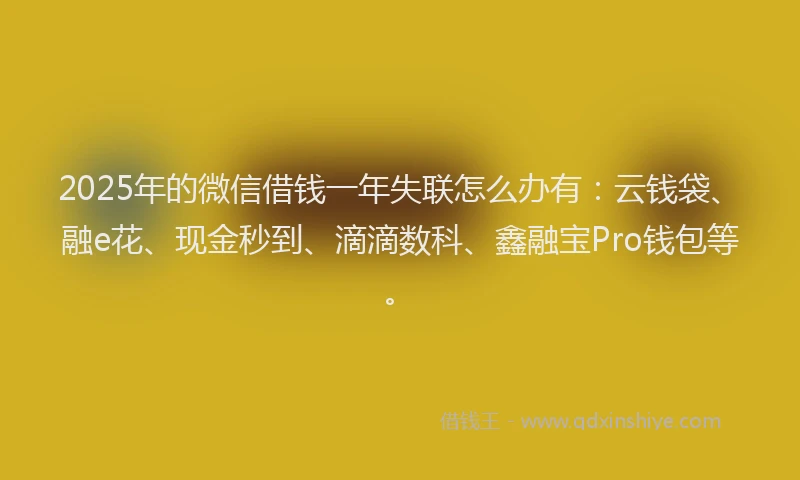 2025年的微信借钱一年失联怎么办有：云钱袋、融e花、现金秒到、滴滴数科、鑫融宝Pro钱包等。
