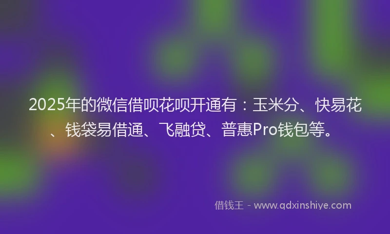 2025年的微信借呗花呗开通有：玉米分、快易花、钱袋易借通、飞融贷、普惠Pro钱包等。