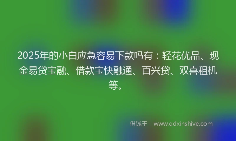 2025年的小白应急容易下款吗有：轻花优品、现金易贷宝融、借款宝快融通、百兴贷、双喜租机等。