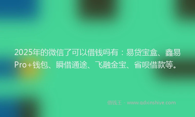 2025年的微信了可以借钱吗有：易贷宝盒、鑫易Pro+钱包、瞬借通途、飞融金宝、省呗借款等。