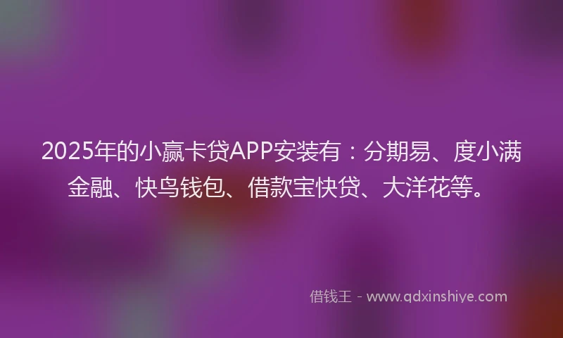 2025年的小赢卡贷APP安装有：分期易、度小满金融、快鸟钱包、借款宝快贷、大洋花等。