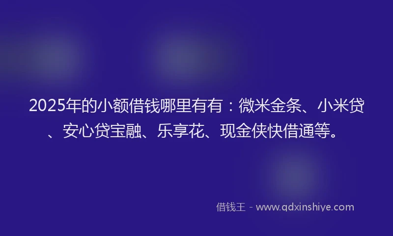 2025年的小额借钱哪里有有：微米金条、小米贷、安心贷宝融、乐享花、现金侠快借通等。