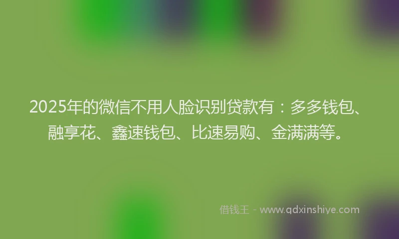 2025年的微信不用人脸识别贷款有：多多钱包、融享花、鑫速钱包、比速易购、金满满等。
