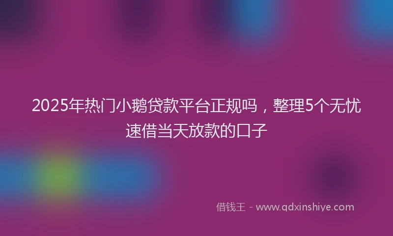 2025年热门小鹅贷款平台正规吗，整理5个无忧速借当天放款的口子