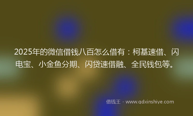 2025年的微信借钱八百怎么借有：柯基速借、闪电宝、小金鱼分期、闪贷速借融、全民钱包等。