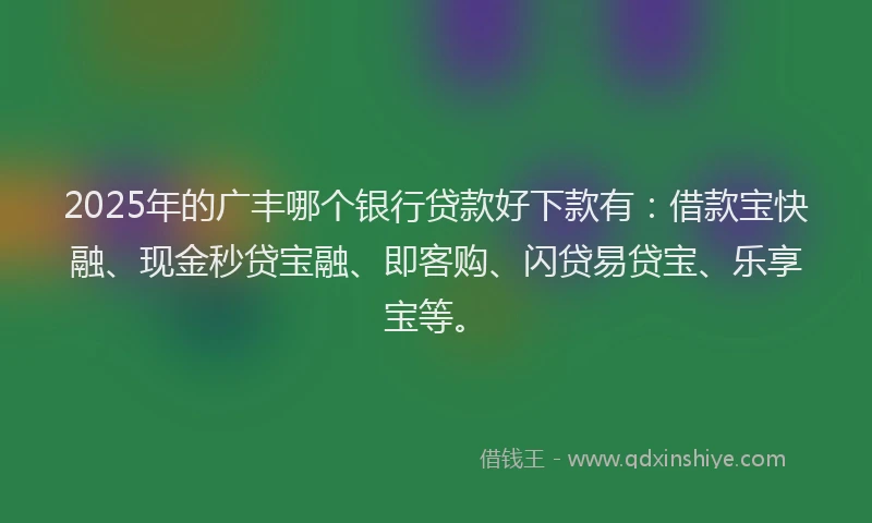 2025年的广丰哪个银行贷款好下款有：借款宝快融、现金秒贷宝融、即客购、闪贷易贷宝、乐享宝等。