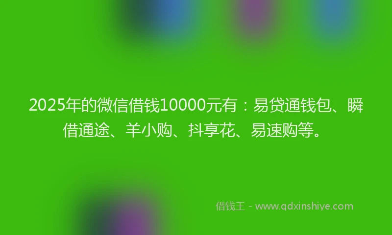 2025年的微信借钱10000元有：易贷通钱包、瞬借通途、羊小购、抖享花、易速购等。