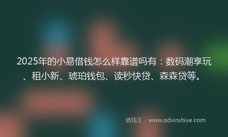 2025年的小易借钱怎么样靠谱吗有：数码潮享玩、租小新、琥珀钱包、读秒快贷、森森贷等。