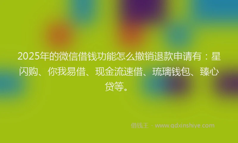 2025年的微信借钱功能怎么撤销退款申请有：星闪购、你我易借、现金流速借、琉璃钱包、臻心贷等。