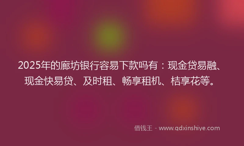 2025年的廊坊银行容易下款吗有：现金贷易融、现金快易贷、及时租、畅享租机、桔享花等。