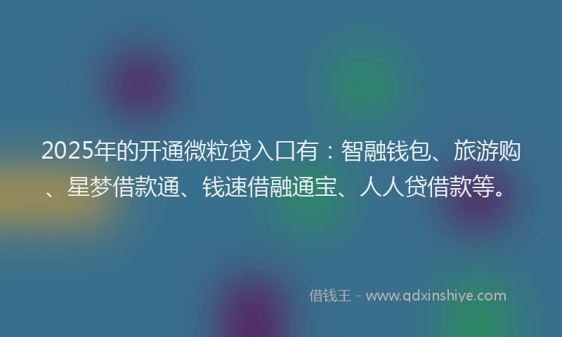 2025年的开通微粒贷入口有：智融钱包、旅游购、星梦借款通、钱速借融通宝、人人贷借款等。