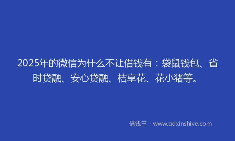 2025年的微信为什么不让借钱有：袋鼠钱包、省时贷融、安心贷融、桔享花、花小猪等。