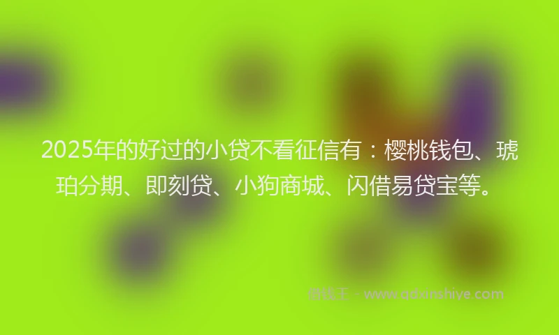 2025年的好过的小贷不看征信有：樱桃钱包、琥珀分期、即刻贷、小狗商城、闪借易贷宝等。