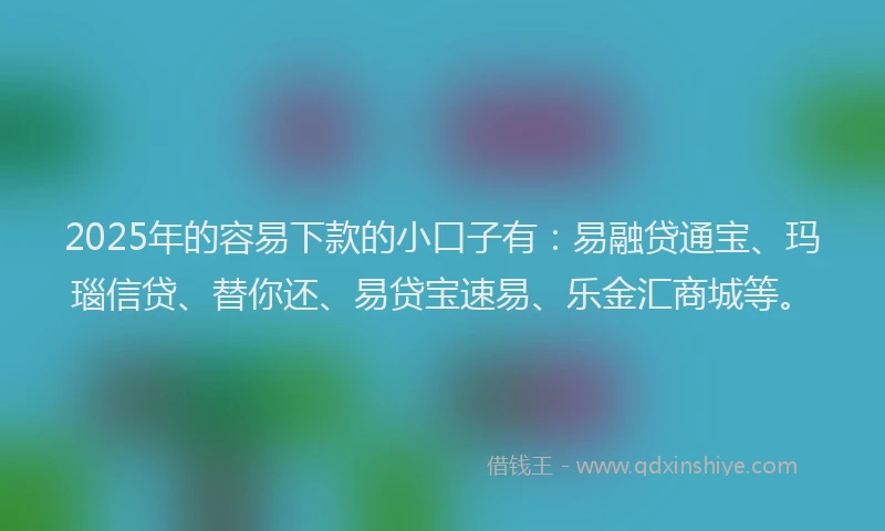 2025年的容易下款的小口子有：易融贷通宝、玛瑙信贷、替你还、易贷宝速易、乐金汇商城等。