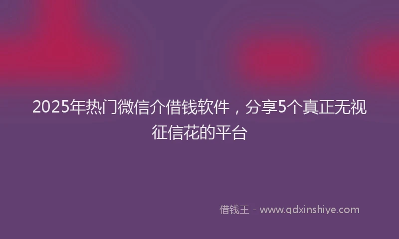 2025年热门微信介借钱软件，分享5个真正无视征信花的平台