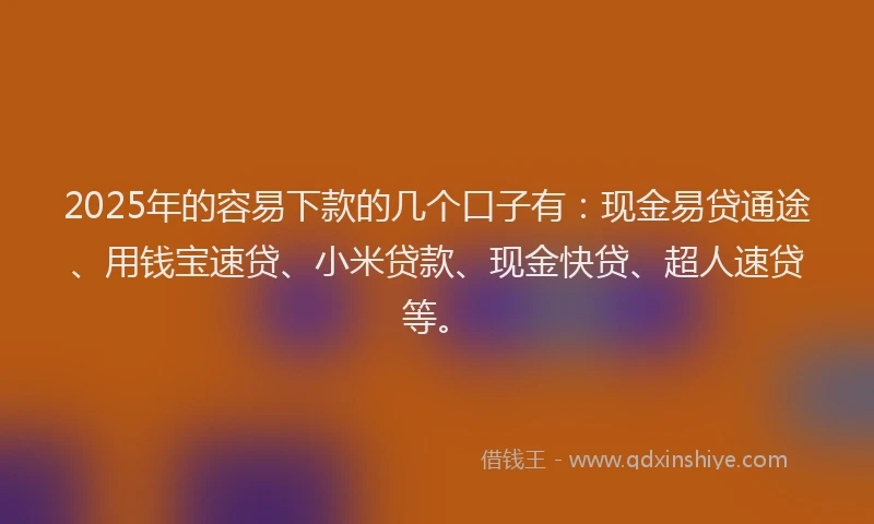 2025年的容易下款的几个口子有：现金易贷通途、用钱宝速贷、小米贷款、现金快贷、超人速贷等。