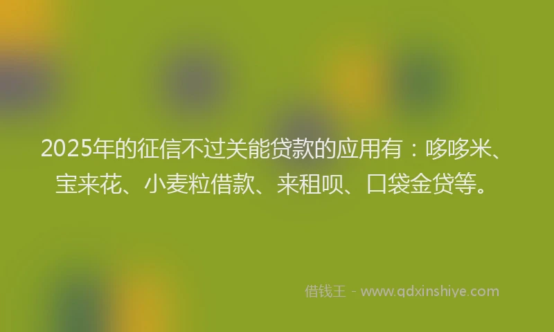 2025年的征信不过关能贷款的应用有：哆哆米、宝来花、小麦粒借款、来租呗、口袋金贷等。