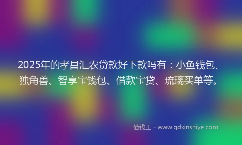 2025年的孝昌汇农贷款好下款吗有：小鱼钱包、独角兽、智享宝钱包、借款宝贷、琉璃买单等。