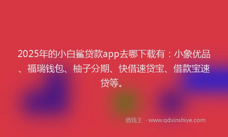 2025年的小白鲨贷款app去哪下载有：小象优品、福瑞钱包、柚子分期、快借速贷宝、借款宝速贷等。