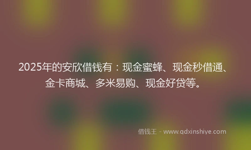 2025年的安欣借钱有：现金蜜蜂、现金秒借通、金卡商城、多米易购、现金好贷等。