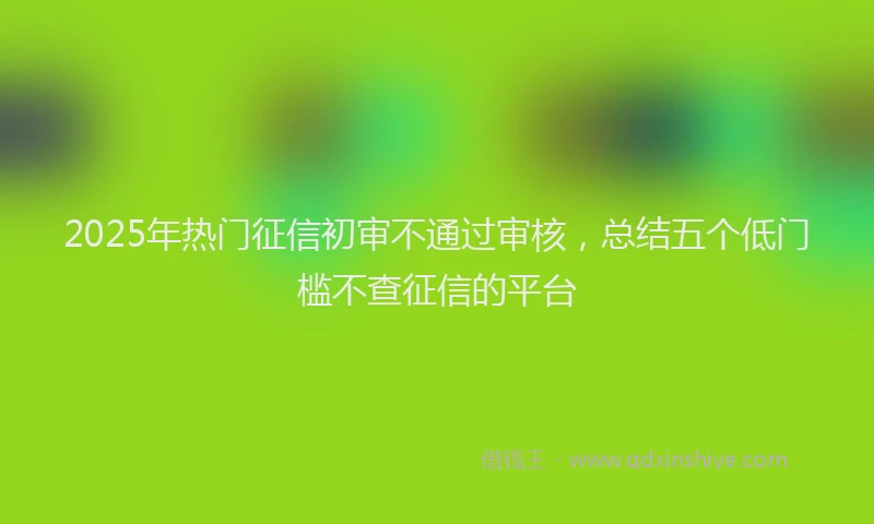 2025年热门征信初审不通过审核，总结五个低门槛不查征信的平台