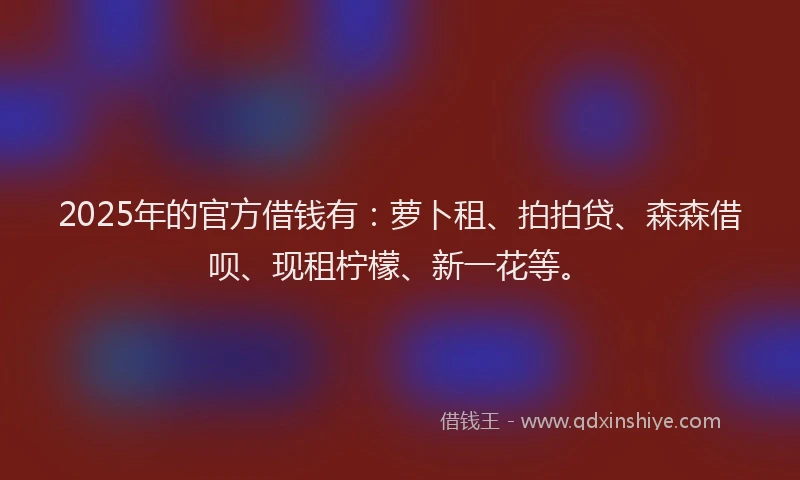 2025年的官方借钱有：萝卜租、拍拍贷、森森借呗、现租柠檬、新一花等。