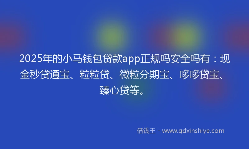 2025年的小马钱包贷款app正规吗安全吗有：现金秒贷通宝、粒粒贷、微粒分期宝、哆哆贷宝、臻心贷等。