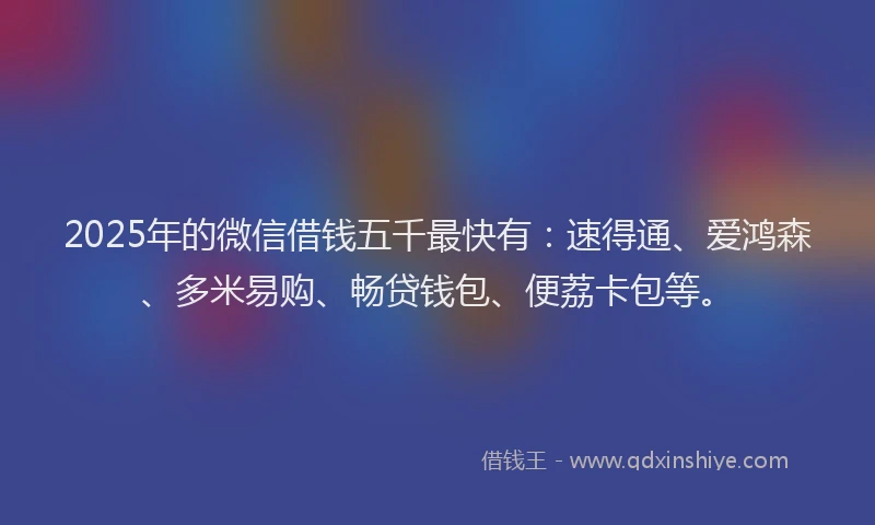 2025年的微信借钱五千最快有：速得通、爱鸿森、多米易购、畅贷钱包、便荔卡包等。