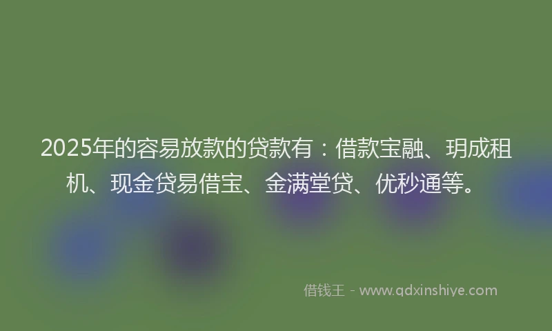 2025年的容易放款的贷款有：借款宝融、玥成租机、现金贷易借宝、金满堂贷、优秒通等。