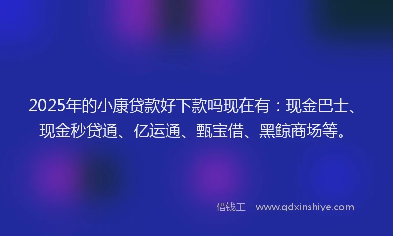 2025年的小康贷款好下款吗现在有：现金巴士、现金秒贷通、亿运通、甄宝借、黑鲸商场等。
